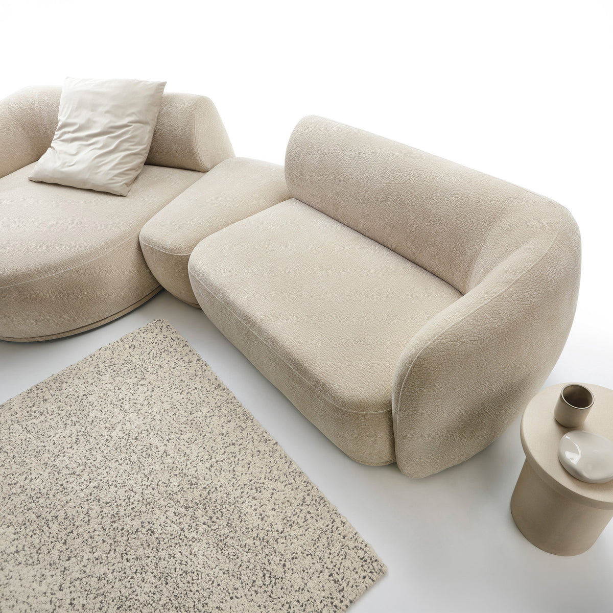 Canapé d'angle modulaire Bommo en L avec pouf, côté gauche, beige en chenille