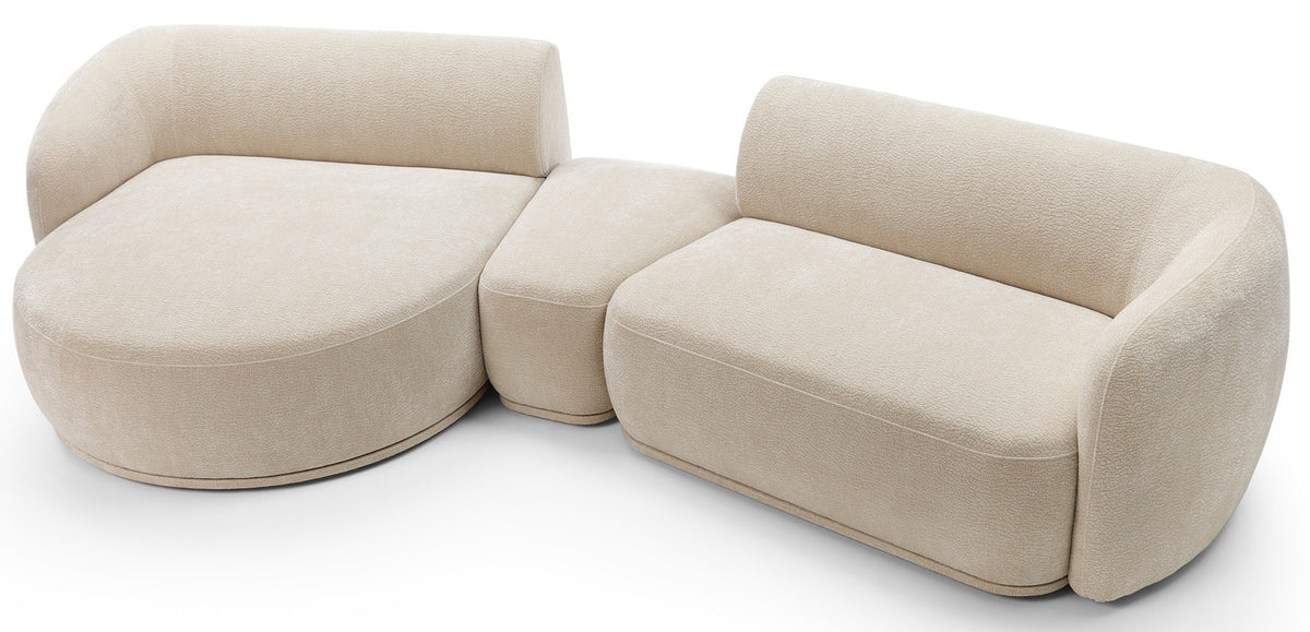 Canapé d'angle modulaire Bommo en L avec pouf, côté gauche, beige en chenille