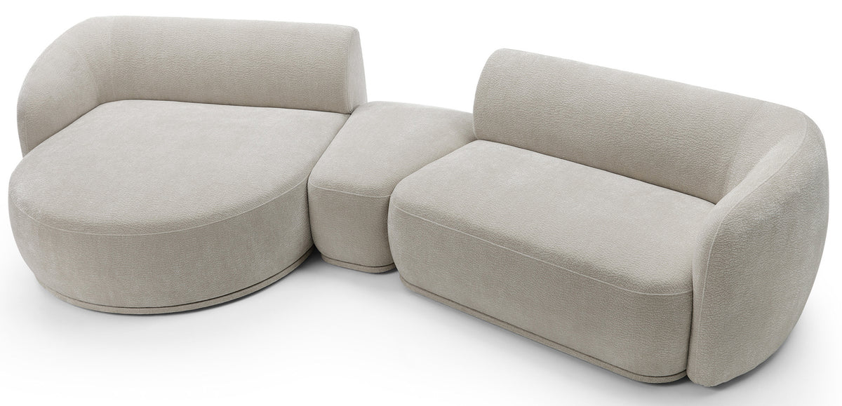 Modulare Eckcouch Bommo in L-Form mit Hocker, linksseitig, grau-beige Chenille