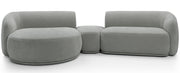 Canapé d'angle modulable Bommo en L avec pouf, côté gauche, tissu chenille gris