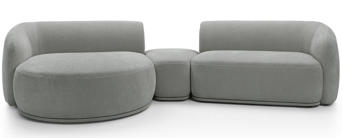 Canapé d'angle modulable Bommo en L avec pouf, côté gauche, tissu chenille gris