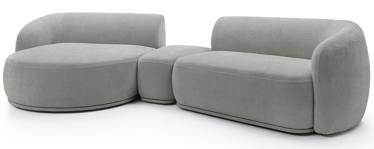 Canapé d'angle modulable Bommo en L avec pouf, côté gauche, tissu chenille gris