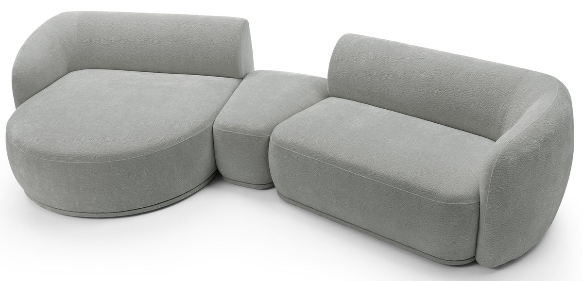 Canapé d'angle modulable Bommo en L avec pouf, côté gauche, tissu chenille gris