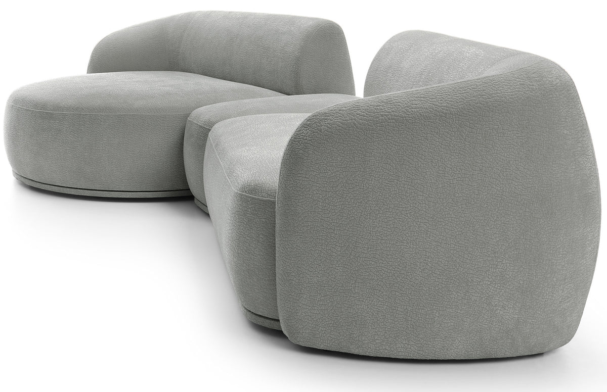 Canapé d'angle modulable Bommo en L avec pouf, côté gauche, tissu chenille gris