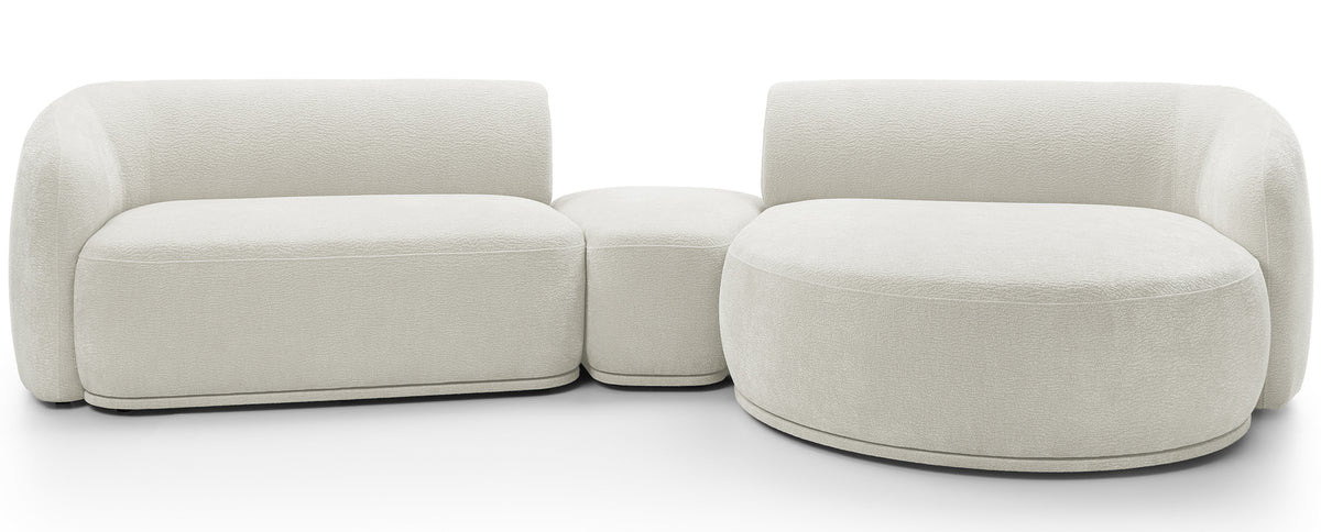 Modulares Ecksofa Bommo L-förmig mit Pouf, rechtsseitig, cremefarbenes Chenille