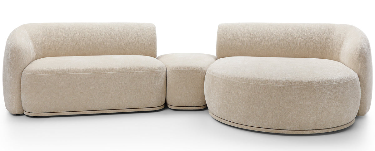Modulare Eckcouch Bommo L-förmig mit Pouf, rechtsseitig, beige Chenille