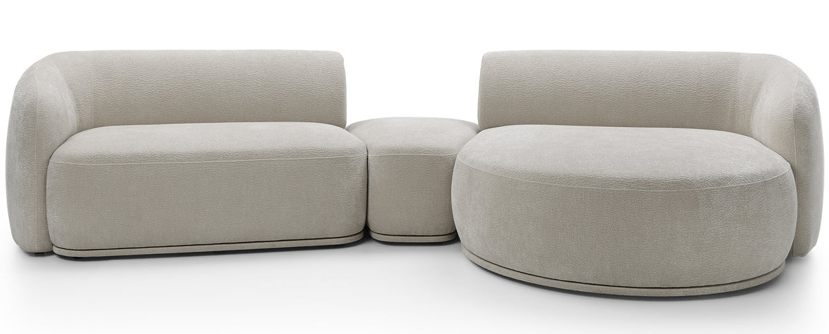 Canapé d'angle modulable Bommo en L avec pouf, droit, en chenille gris-beige