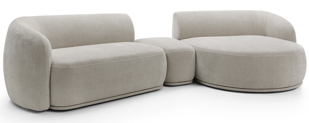 Canapé d'angle modulable Bommo en L avec pouf, droit, en chenille gris-beige