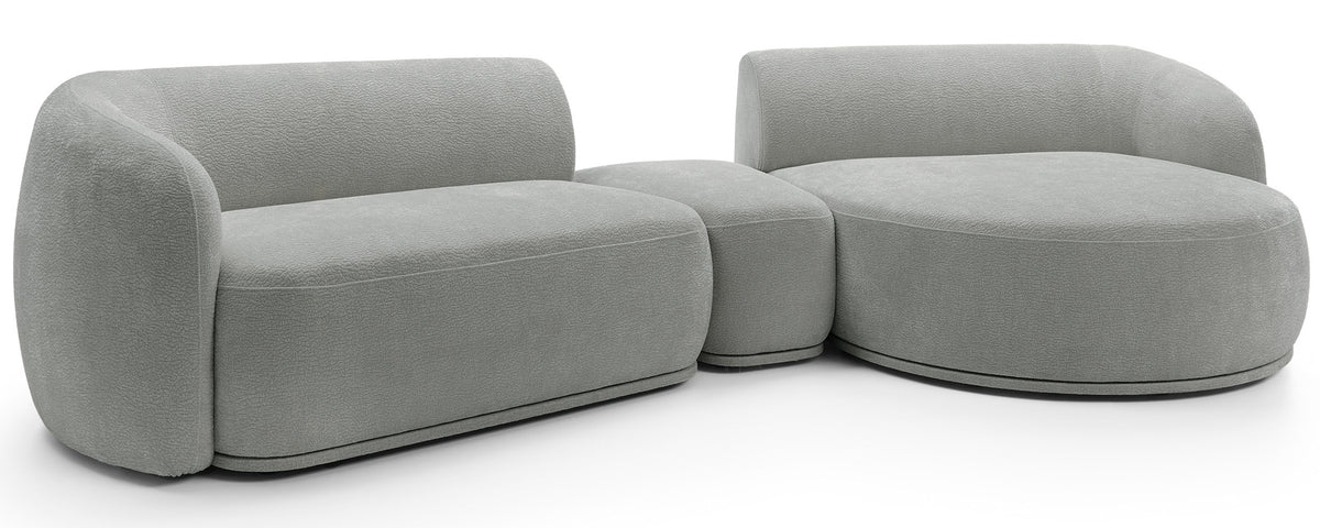 Canapé d'angle modulable Bommo en L avec pouf, gris chiné, côté droit