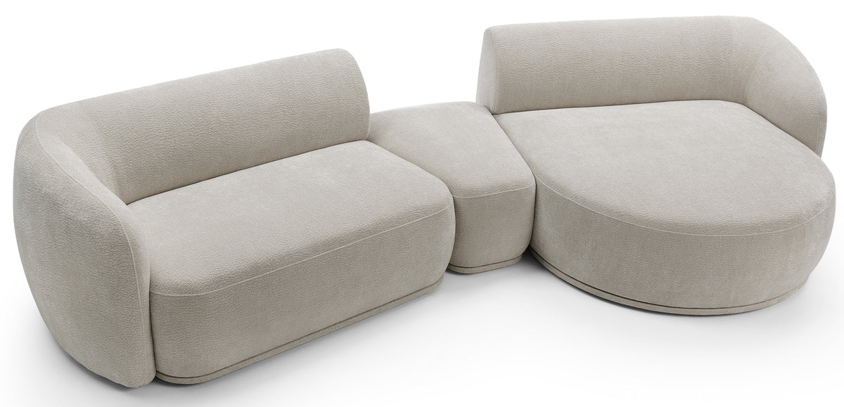 Canapé d'angle modulable Bommo en L avec pouf, droit, en chenille gris-beige