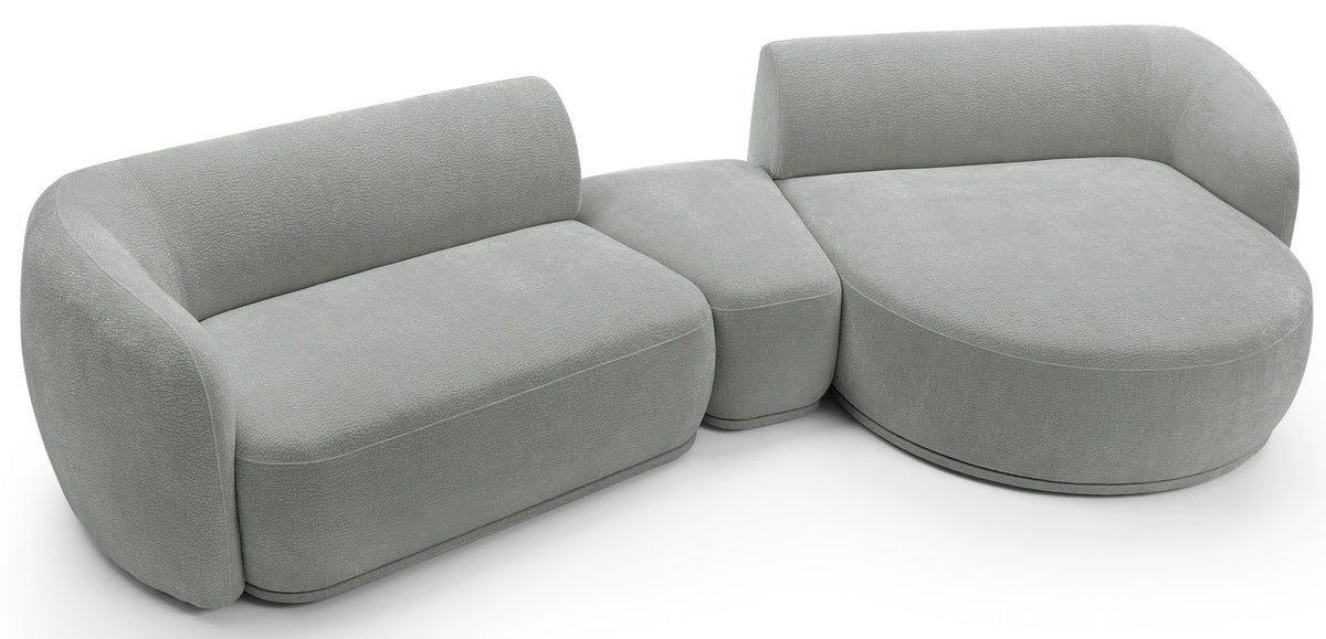 Canapé d'angle modulable Bommo en L avec pouf, gris chiné, côté droit