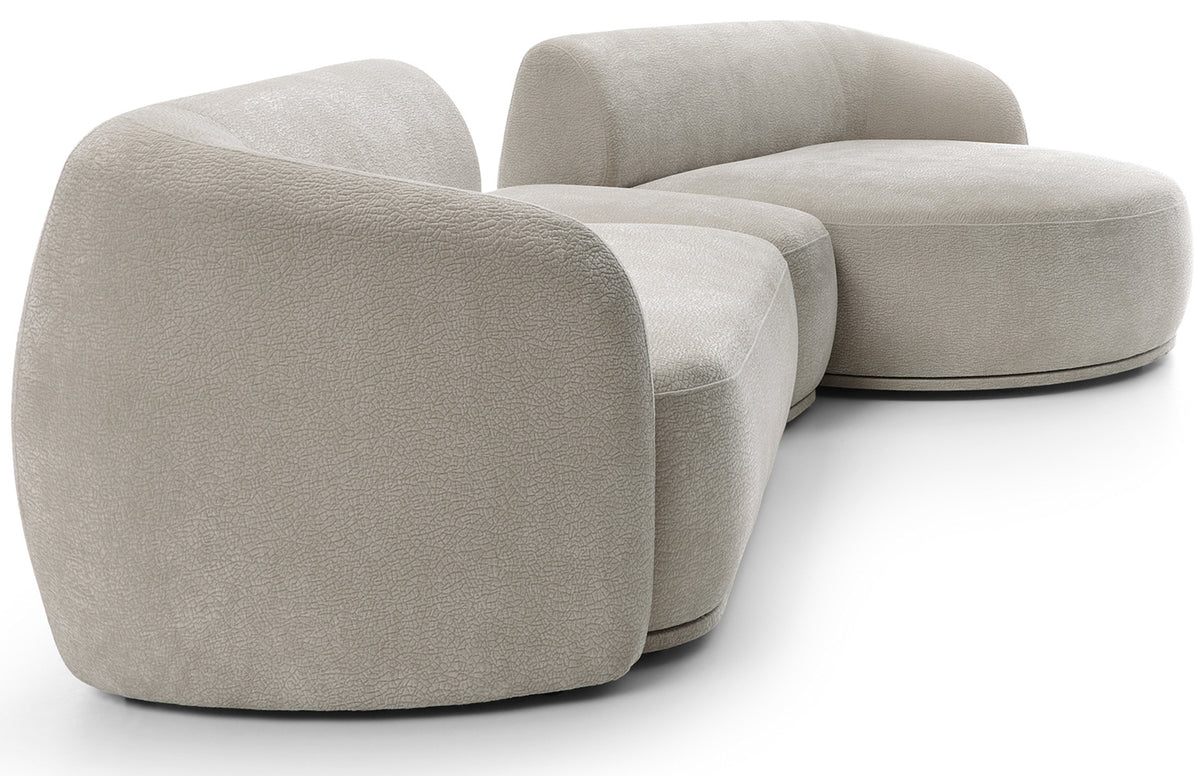 Canapé d'angle modulable Bommo en L avec pouf, droit, en chenille gris-beige