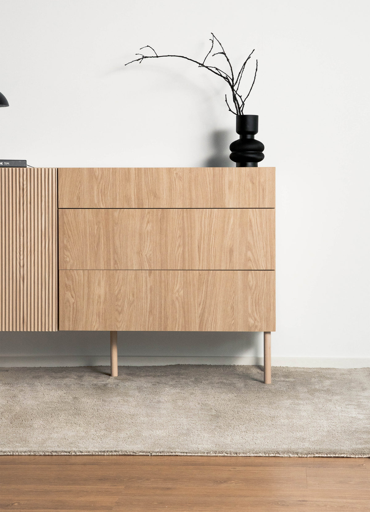 Commode 1 porte Nolie avec 3 tiroirs 140 cm Chêne huilé