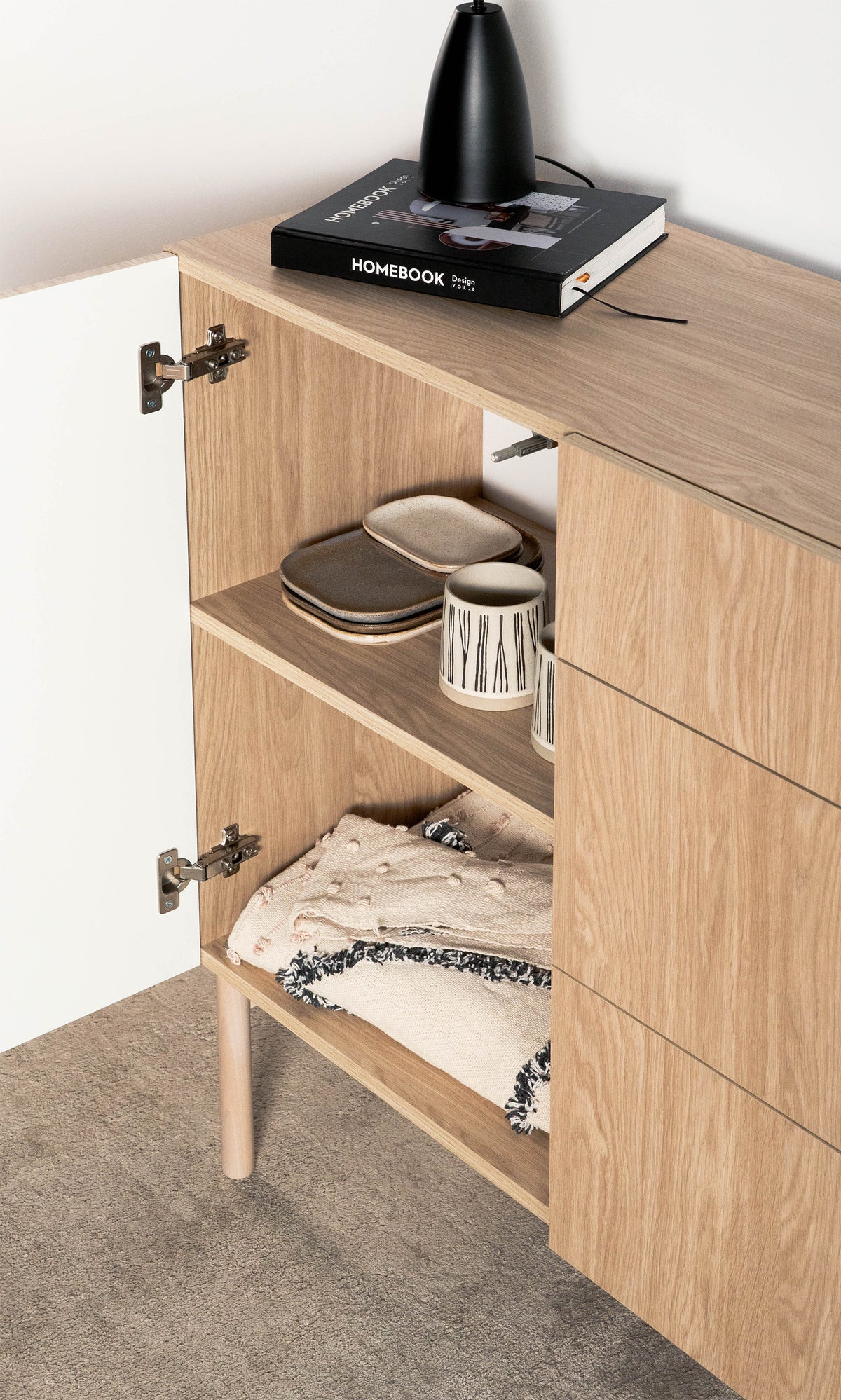 Commode 1 porte Nolie avec 3 tiroirs 140 cm Chêne huilé