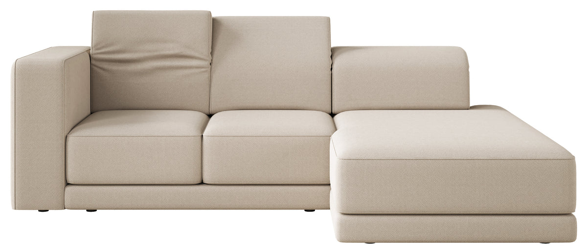 Canapé d'angle Novals en L, version droite, avec têtes réglables, en chenille beige
