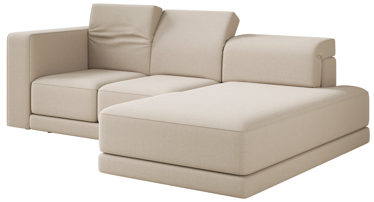 Canapé d'angle Novals en L, version droite, avec têtes réglables, en chenille beige