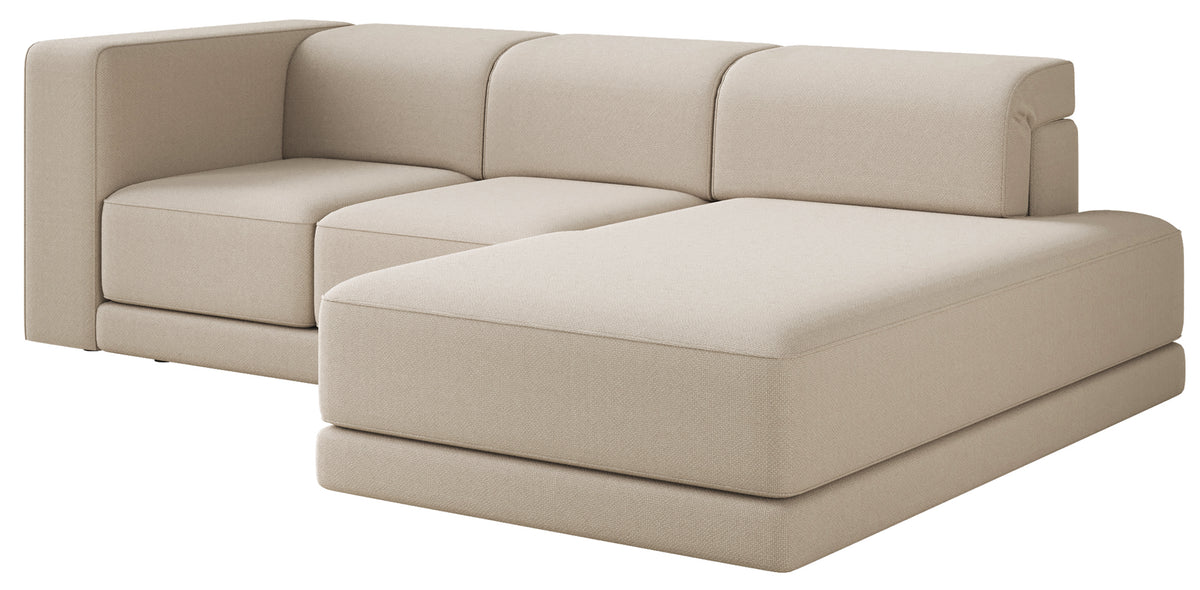 Canapé d'angle Novals en L, version droite, avec têtes réglables, en chenille beige