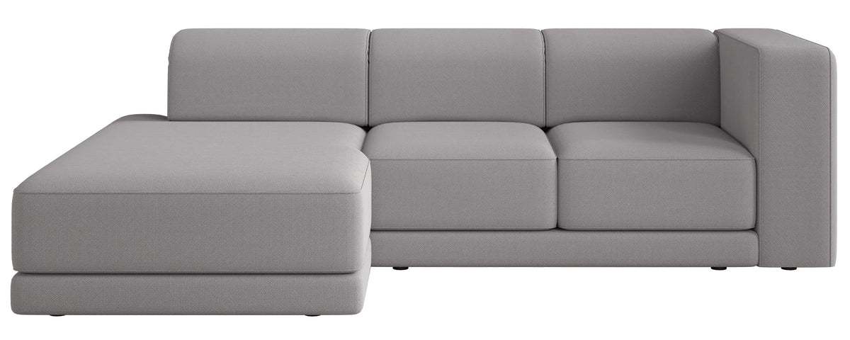 Canapé d'angle Novals en L, côté gauche, avec têtières réglables, tissu chenille gris