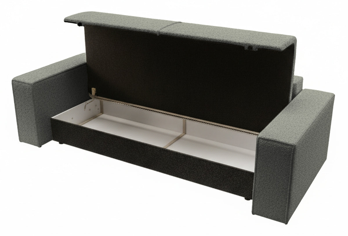 Dreisitziges ausklappbares Sofa Farese mit Stauraum, grau Bouclé