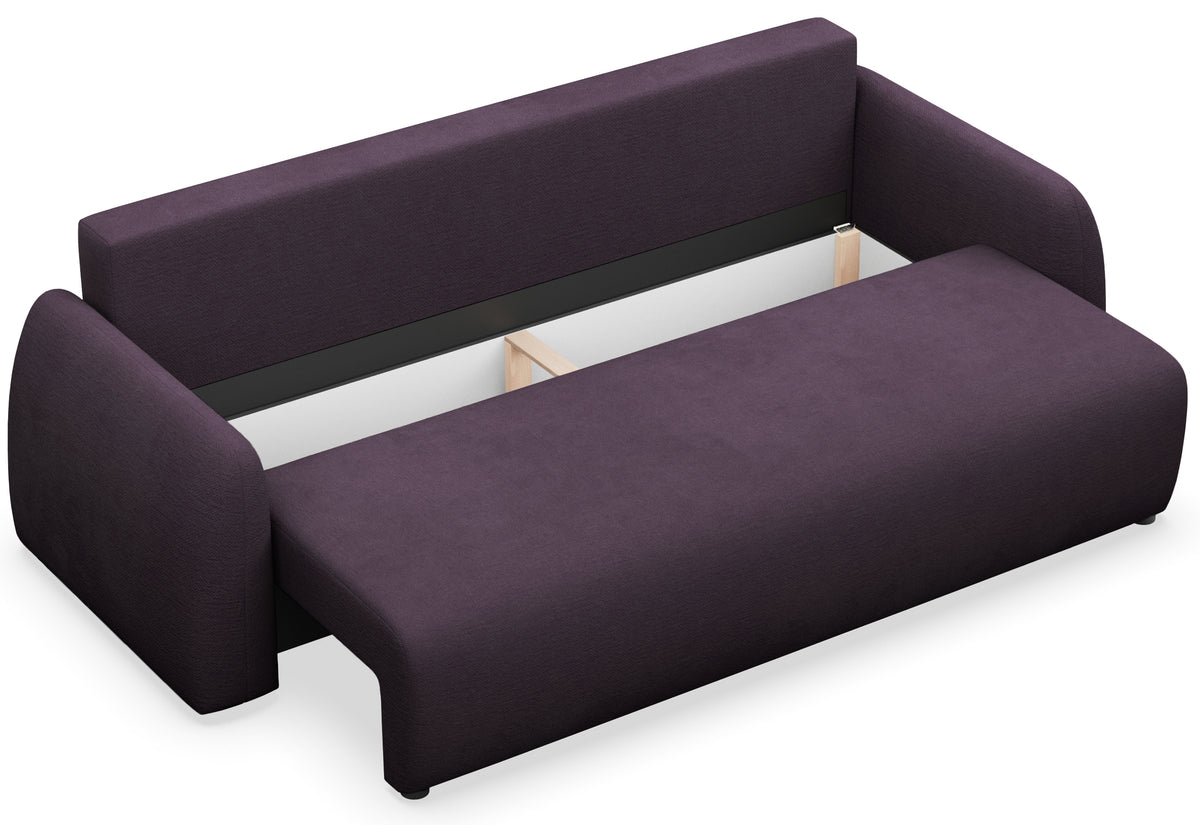 Dreisitziges ausklappbares Sofa Nubelle in violettem, wasserabweisendem Chenillestoff