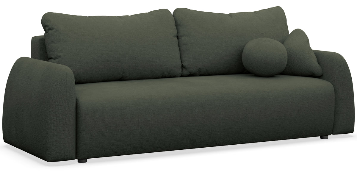Dreisitziges ausklappbares Sofa Nubelle, dunkelgrün, hydrophober Chenille-Stoff
