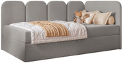 Lit jeune 90x200 cm Nubini droit avec rangement velours hydrofuge gris