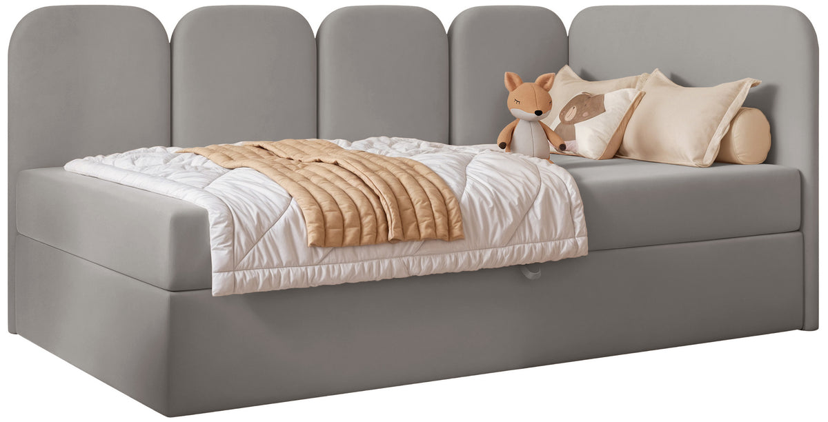 Lit jeune 90x200 cm Nubini droit avec rangement velours hydrofuge gris