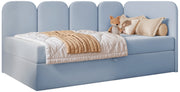 Lit jeune 90x200 cm Nubini droit avec rangement bleu velours hydrofuge