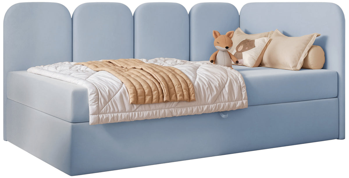 Lit jeune 90x200 cm Nubini droit avec rangement bleu velours hydrofuge