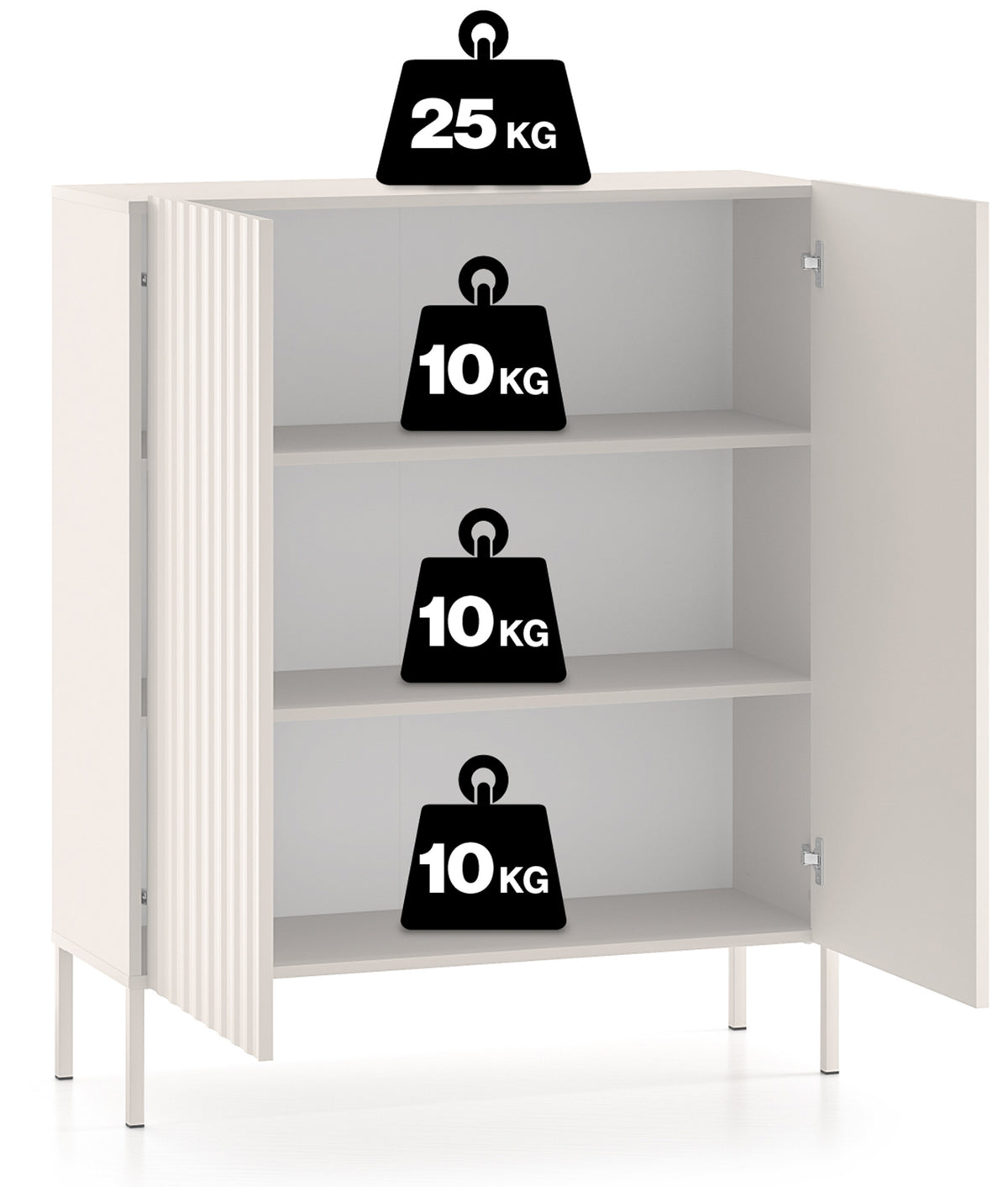 Commode haute à deux portes Derriva avec façades rainurées 100 cm cachemire