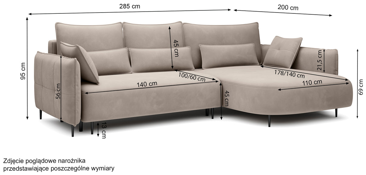 Canapé d'angle Oblivio avec fonction couchage, forme en L, coffre de rangement, velours olive, côté gauche, hydrofuge