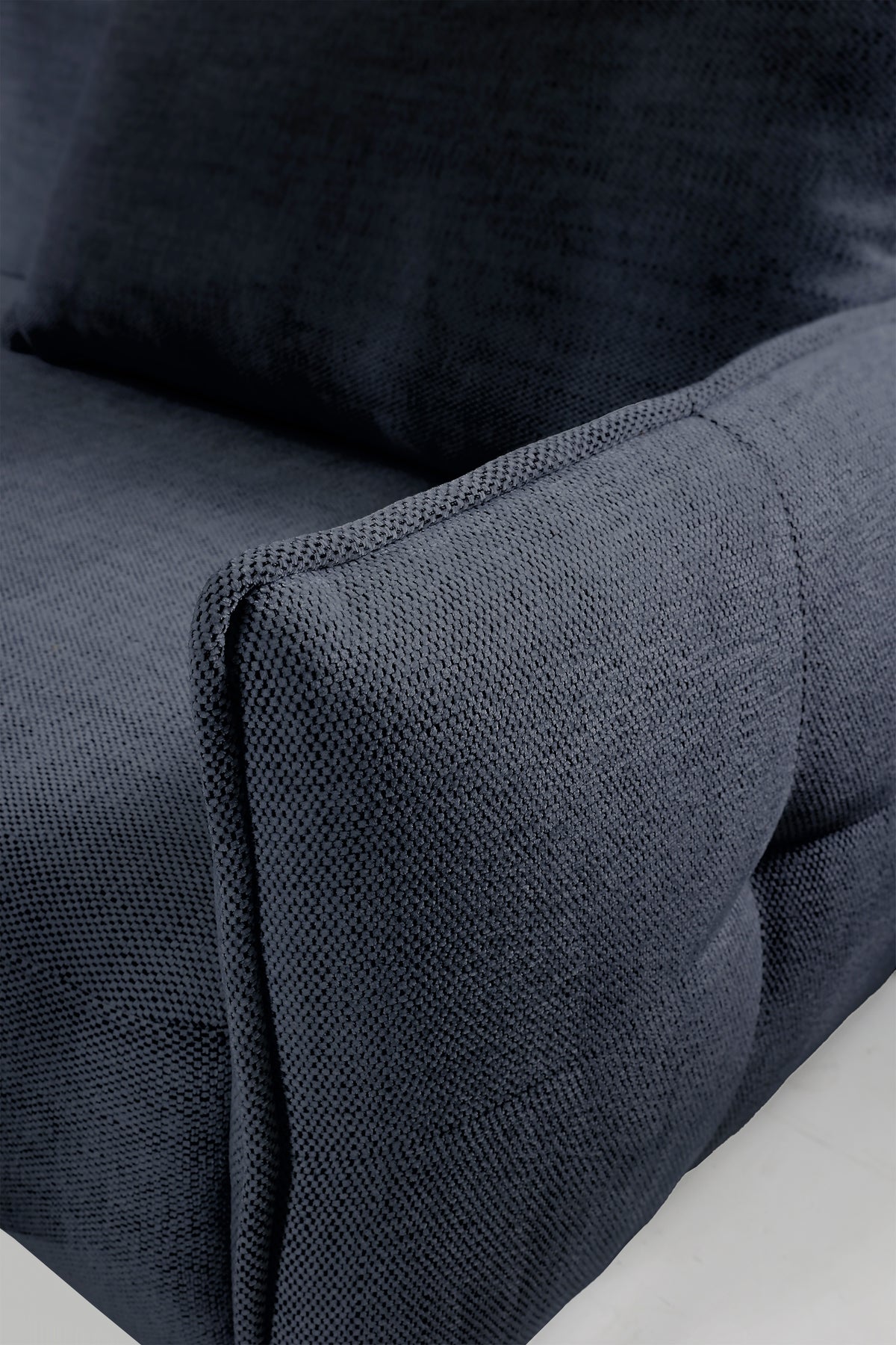 Ecksofa mit Schlaffunktion Oblivio Mini, L-förmig, linksseitig, mit Stauraum, marineblaue Flechtoptik