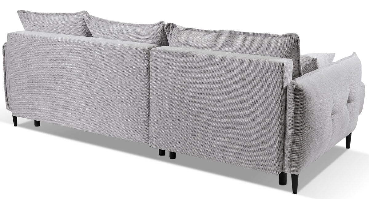Canapé d'angle avec fonction couchage Oblivio mini en L, côté gauche, avec coffre, gris clair tressé