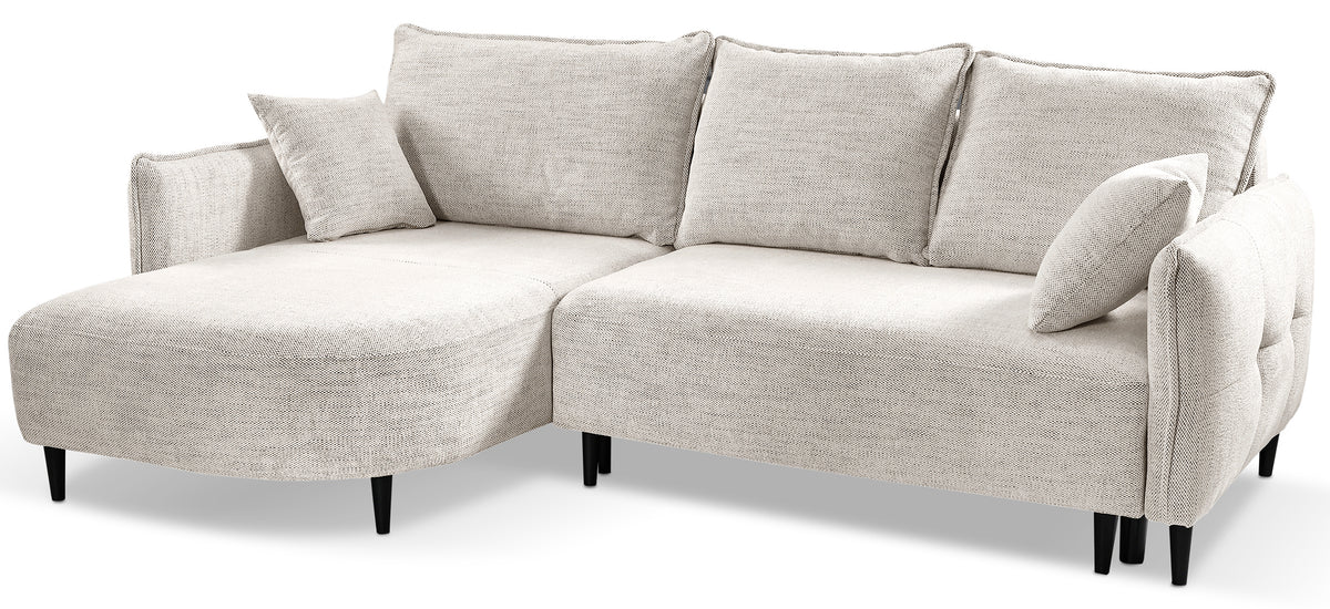 Ecksofa mit Schlaffunktion Oblivio mini, L-förmig, linksseitig, mit Stauraum, beige Geflecht
