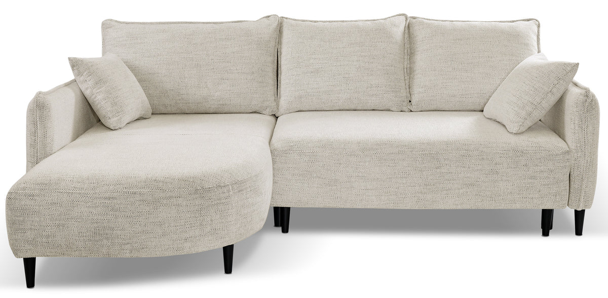 Ecksofa mit Schlaffunktion Oblivio mini, L-förmig, linksseitig, mit Stauraum, beige Geflecht