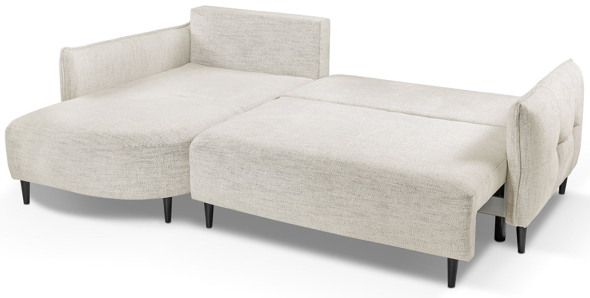Ecksofa mit Schlaffunktion Oblivio mini, L-förmig, linksseitig, mit Stauraum, beige Geflecht