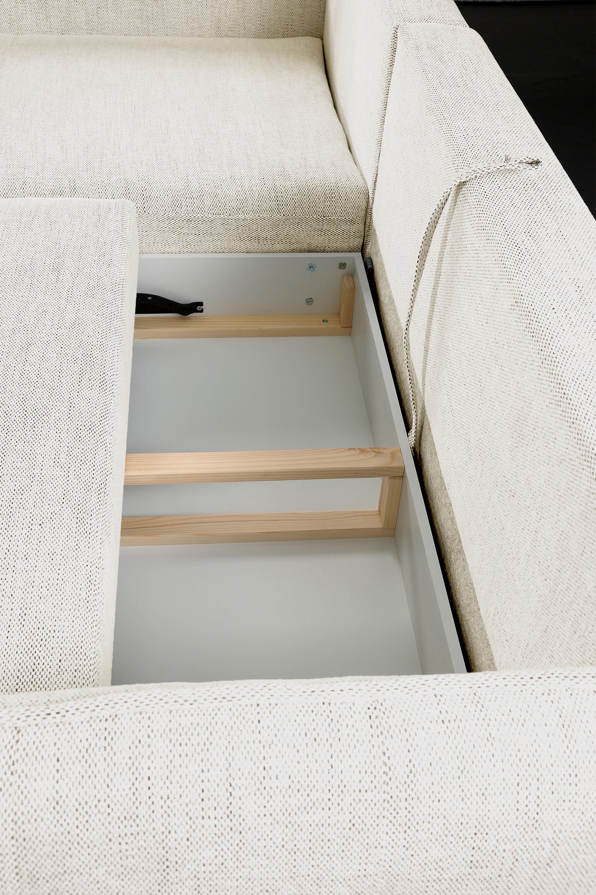 Ecksofa mit Schlaffunktion Oblivio mini, L-förmig, linksseitig, mit Stauraum, beige Geflecht