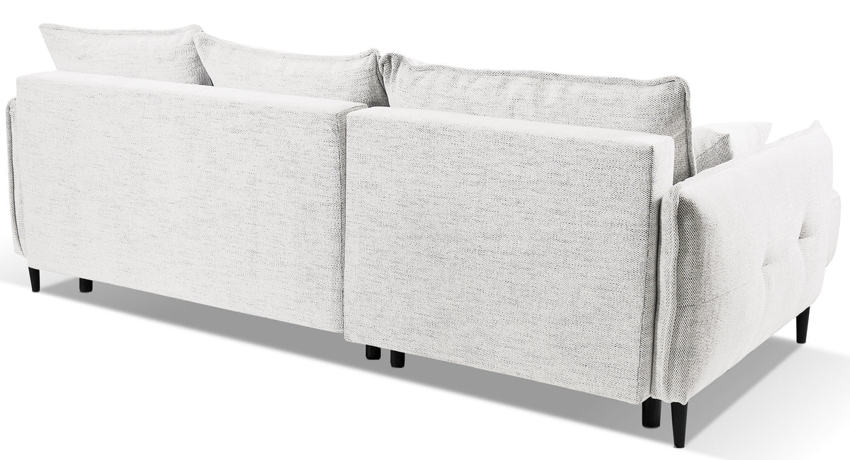 Canapé d'angle avec fonction couchage Oblivio mini en L, côté gauche, avec rangement, blanc en rotin tressé