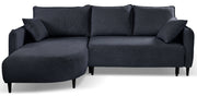 Ecksofa mit Schlaffunktion Oblivio Mini, L-förmig, linksseitig, mit Stauraum, marineblaue Flechtoptik