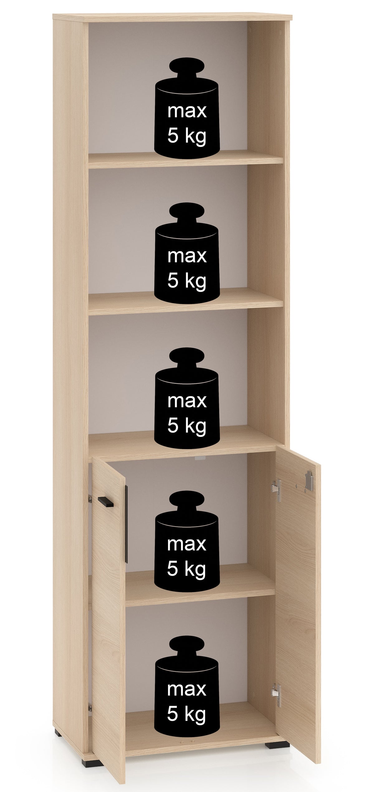 Étagère deux portes Odelis avec trois étagères ouvertes 60 cm chêne Lindberg
