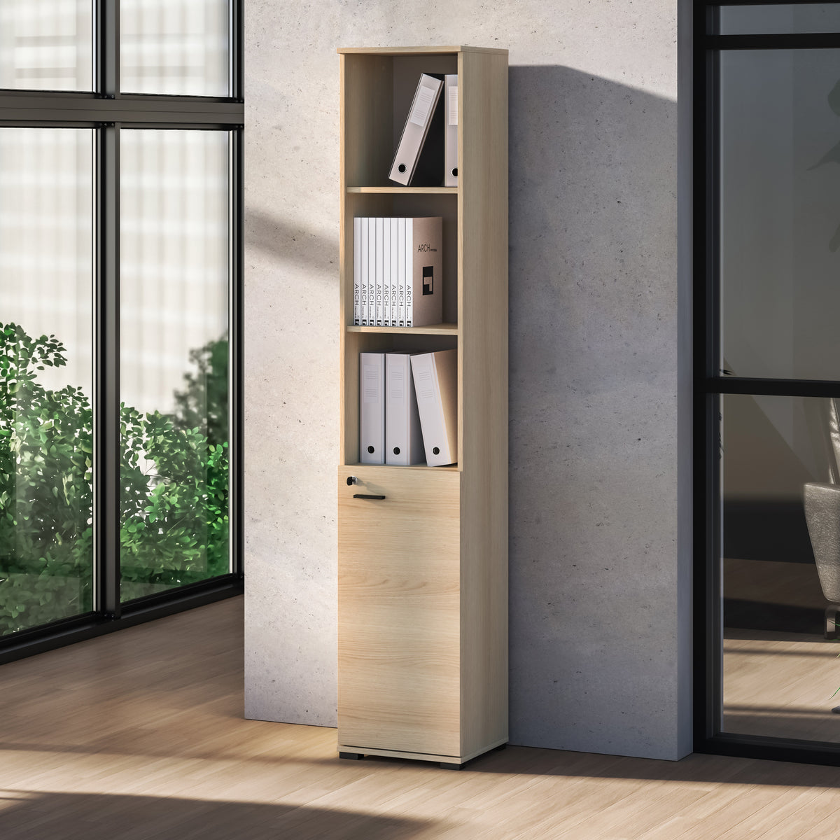 Étagère 1 porte Odelis avec trois étagères ouvertes 39 cm chêne Lindberg
