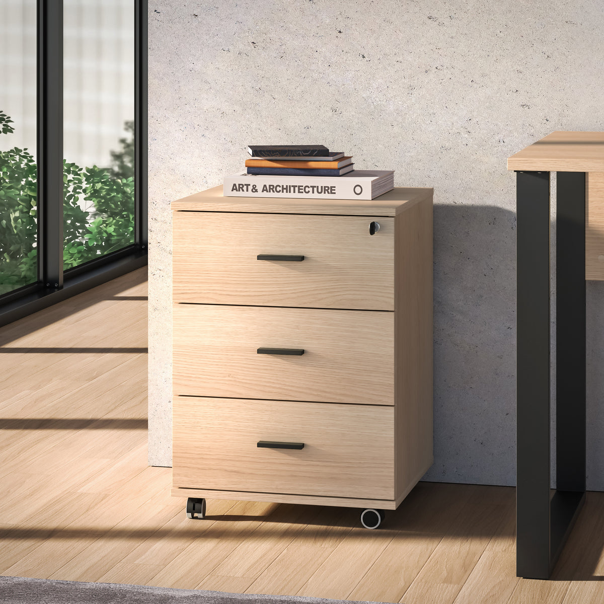 Caisson de bureau Odelis à roulettes avec trois tiroirs 46 cm chêne Lindberg