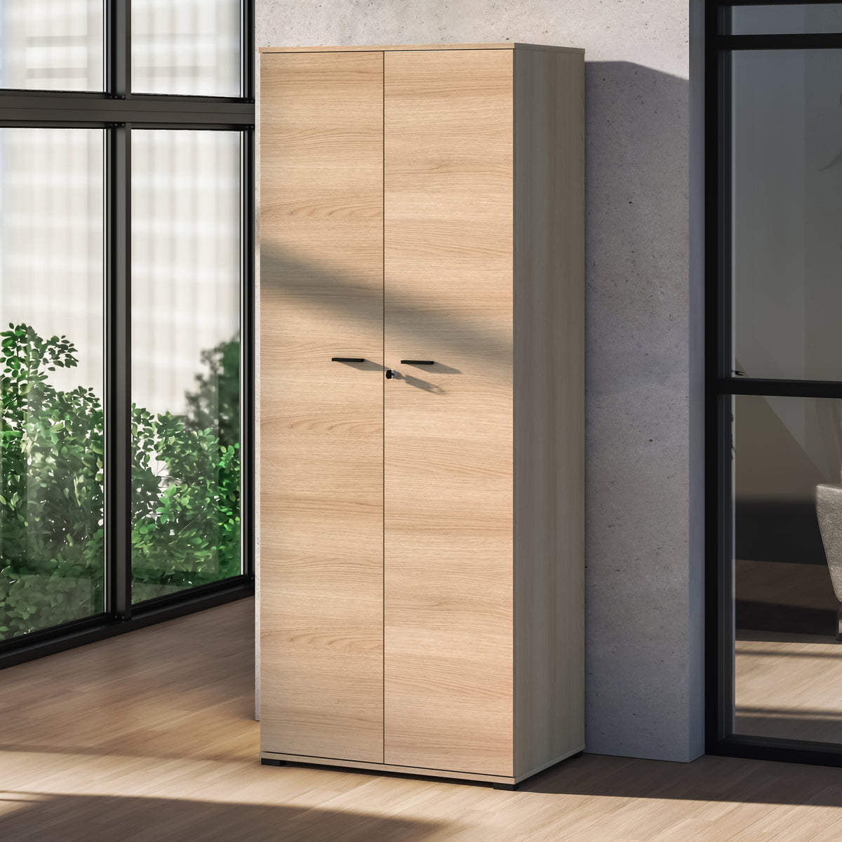 Zweiflügeliger Kleiderschrank Odelis mit 79 cm Kleiderstange, Lindberg-Eiche