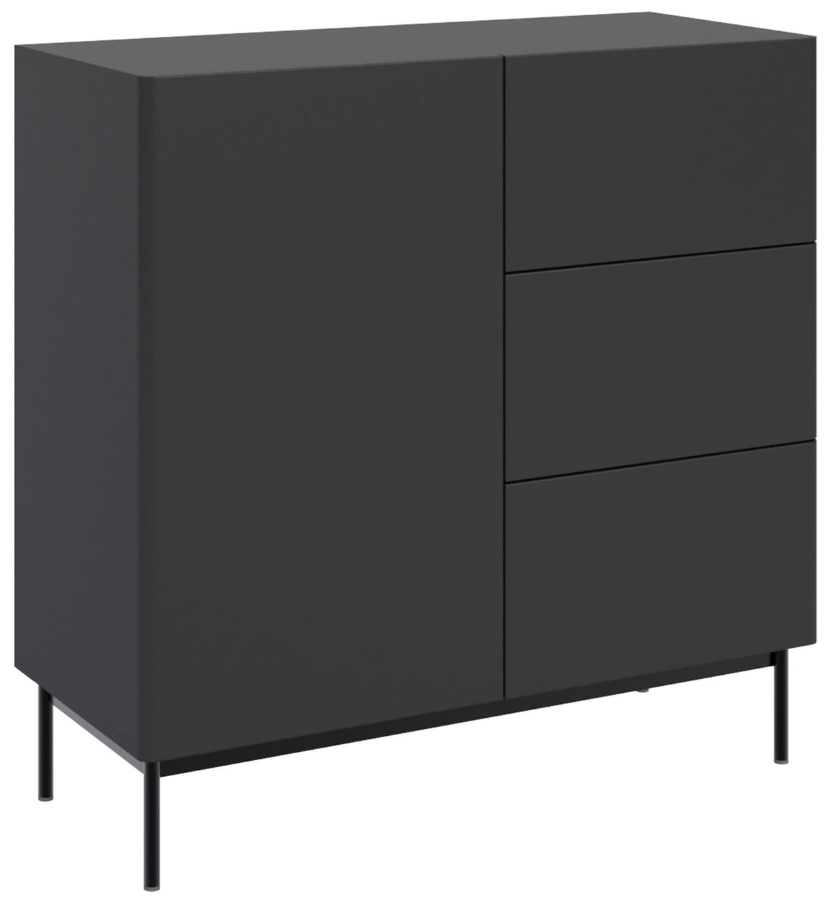 Einflügler Kommode Olio mit drei Schubladen, 100 cm, schwarz