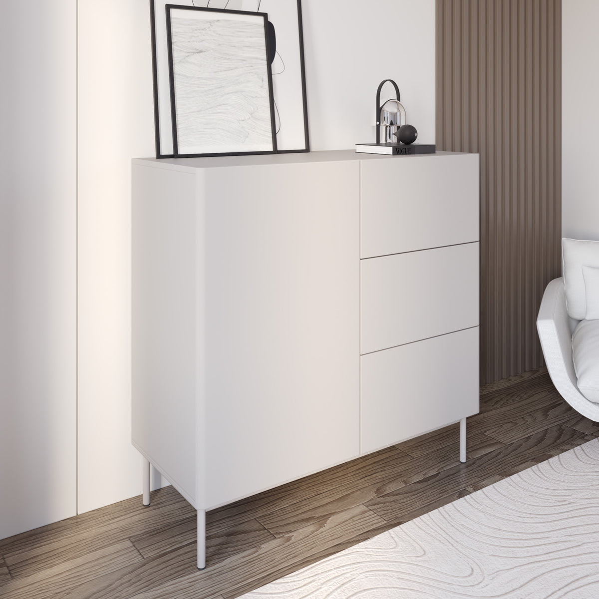 Commode 1 porte Olio avec trois tiroirs 100 cm cachemire