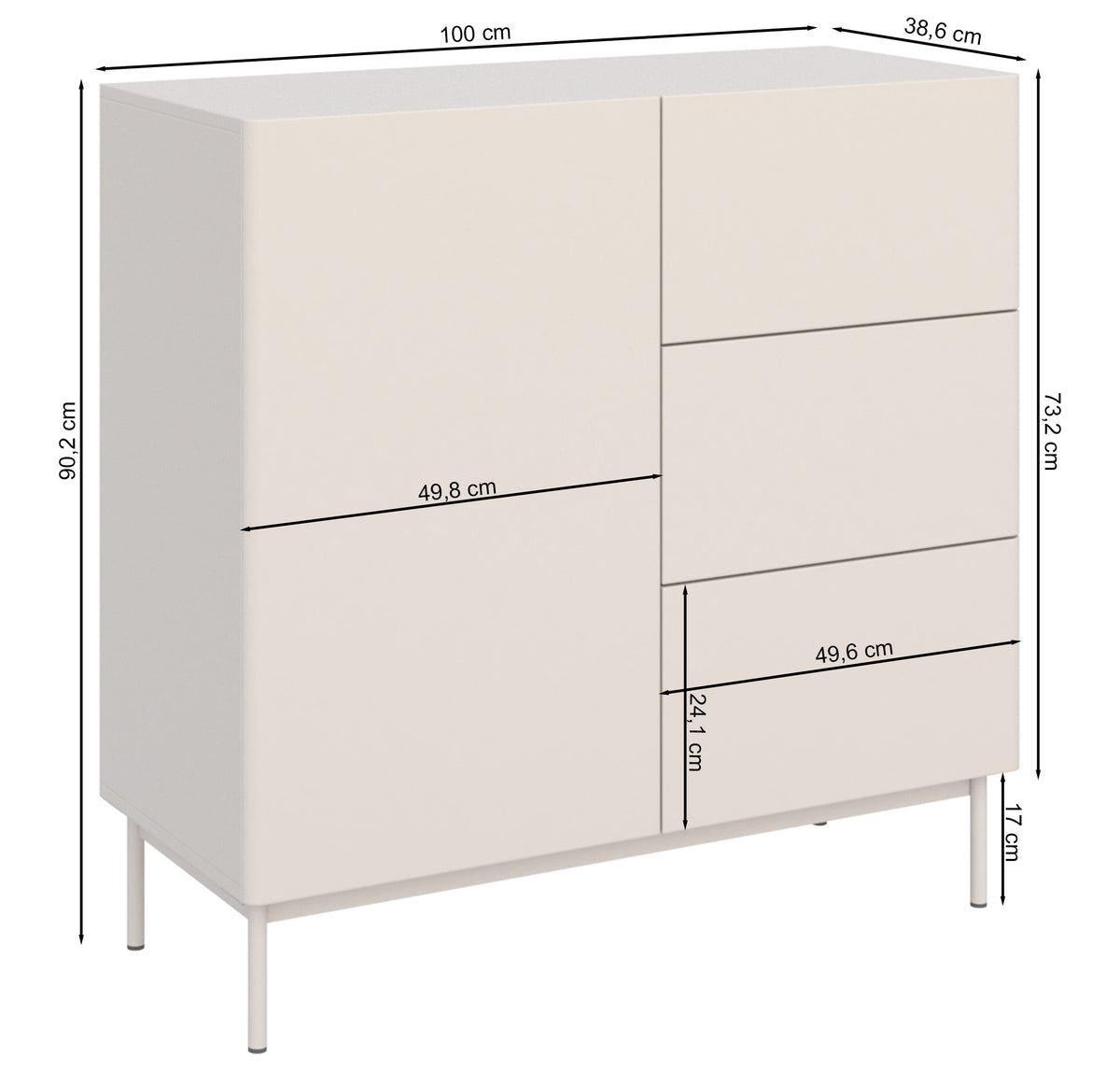 Commode 1 porte Olio avec trois tiroirs 100 cm noire
