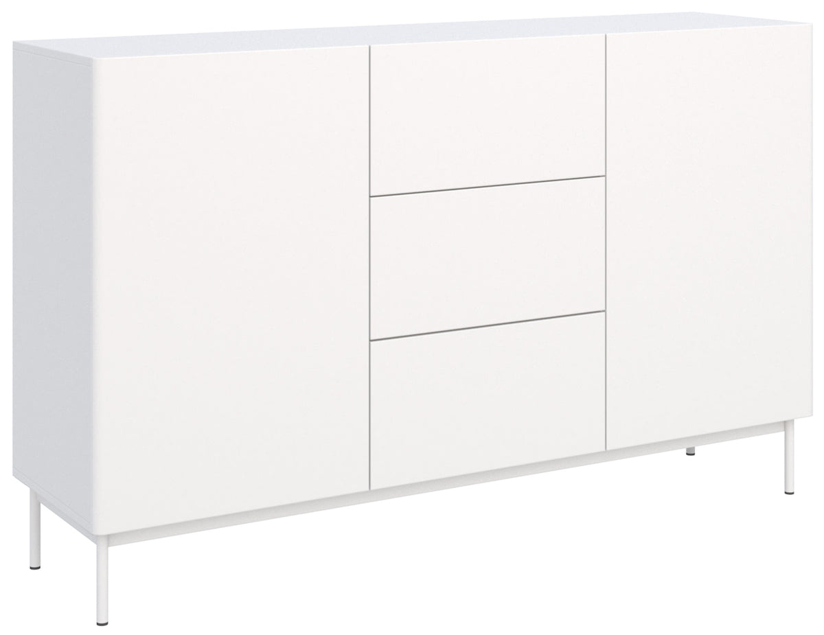 Zweiturige Kommode Olio mit drei Schubladen, 160 cm, weiß