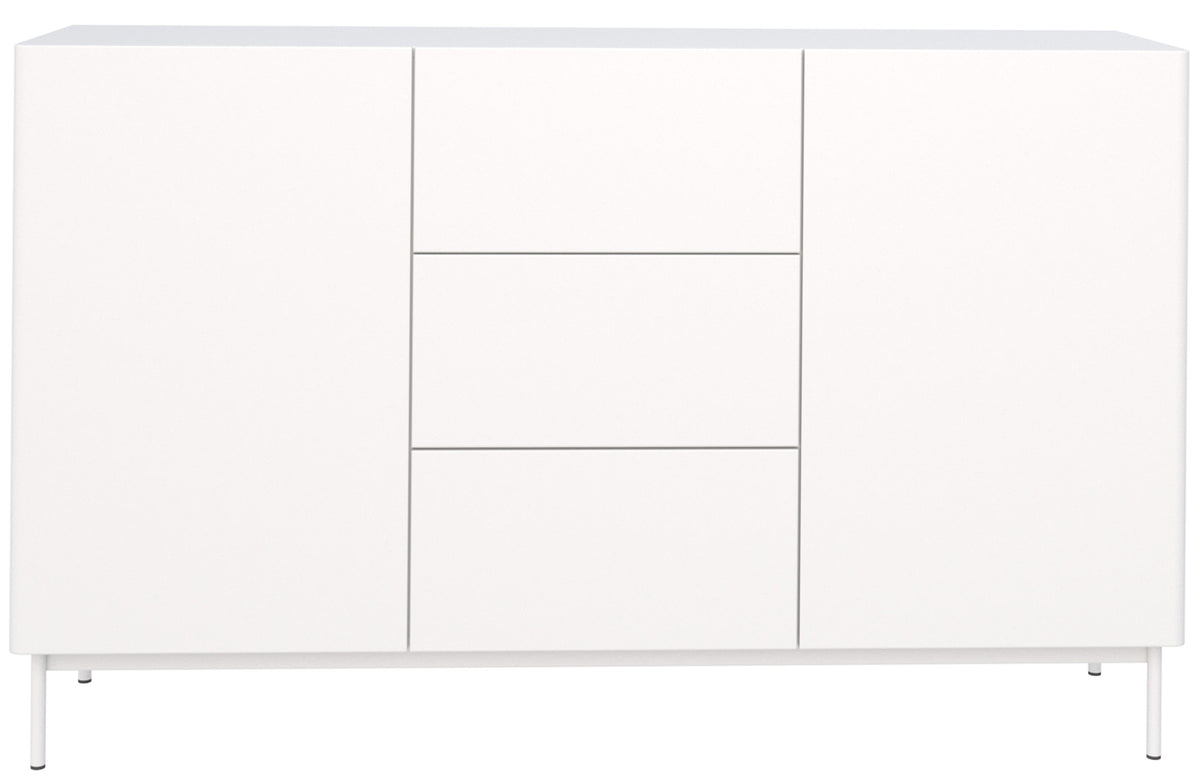 Zweiturige Kommode Olio mit drei Schubladen, 160 cm, weiß