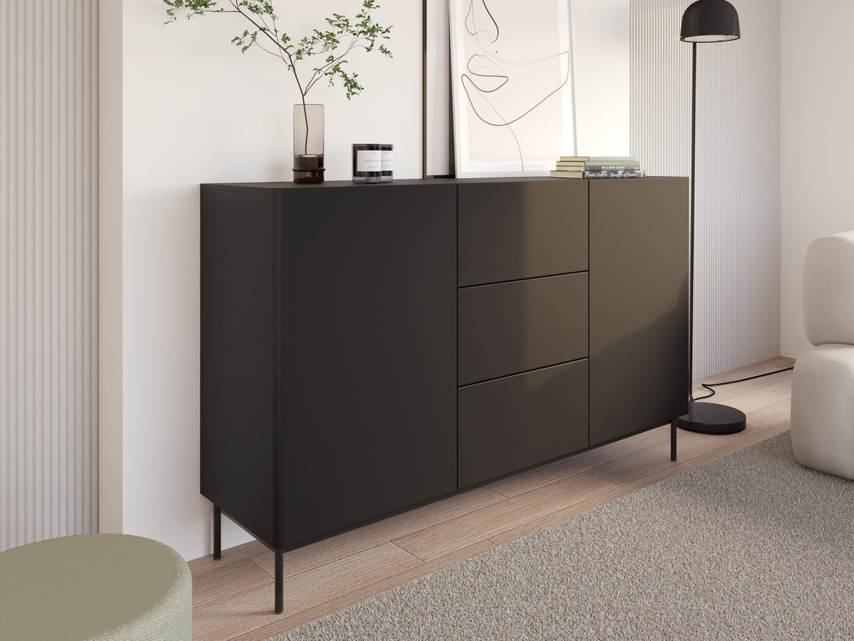 Commode deux portes Olio avec trois tiroirs 160 cm noire