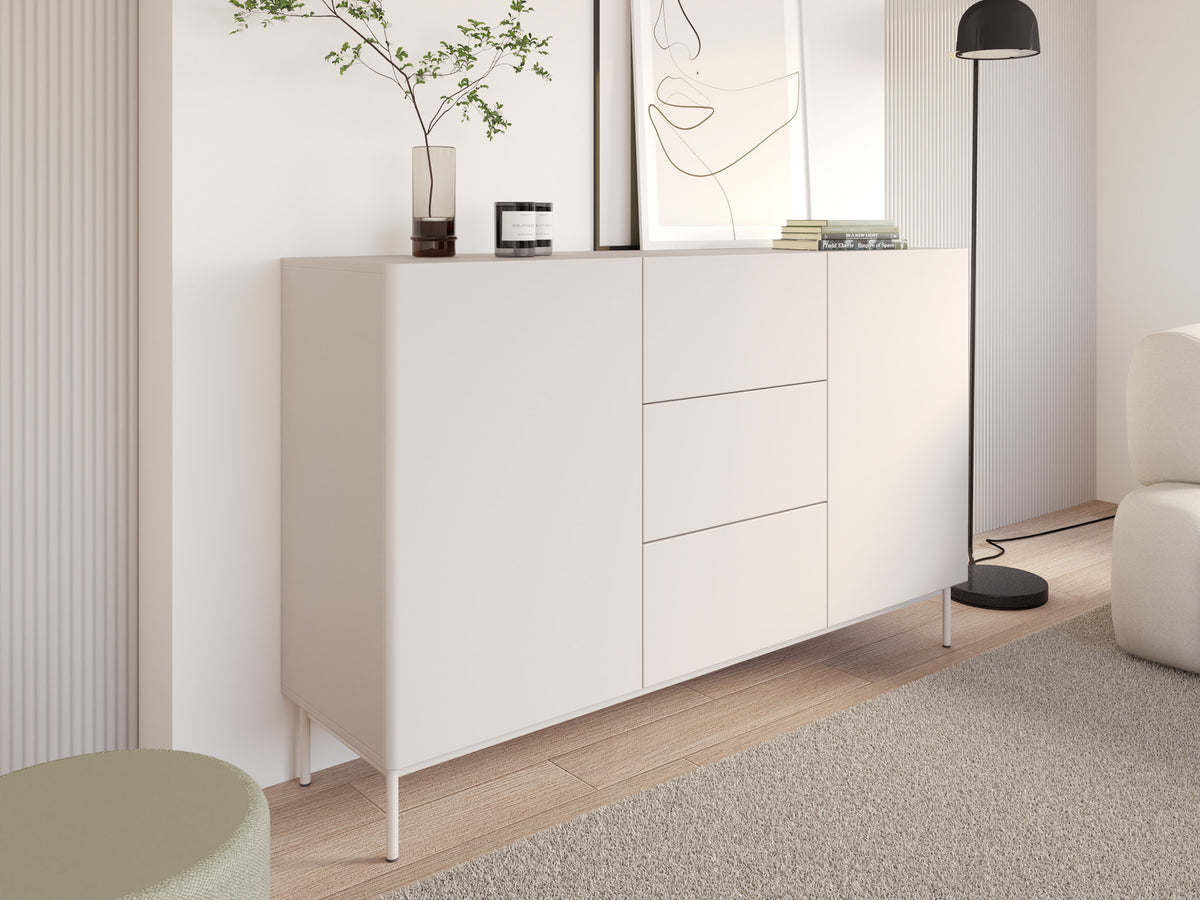 Commode deux portes Olio avec trois tiroirs 160 cm cachemire